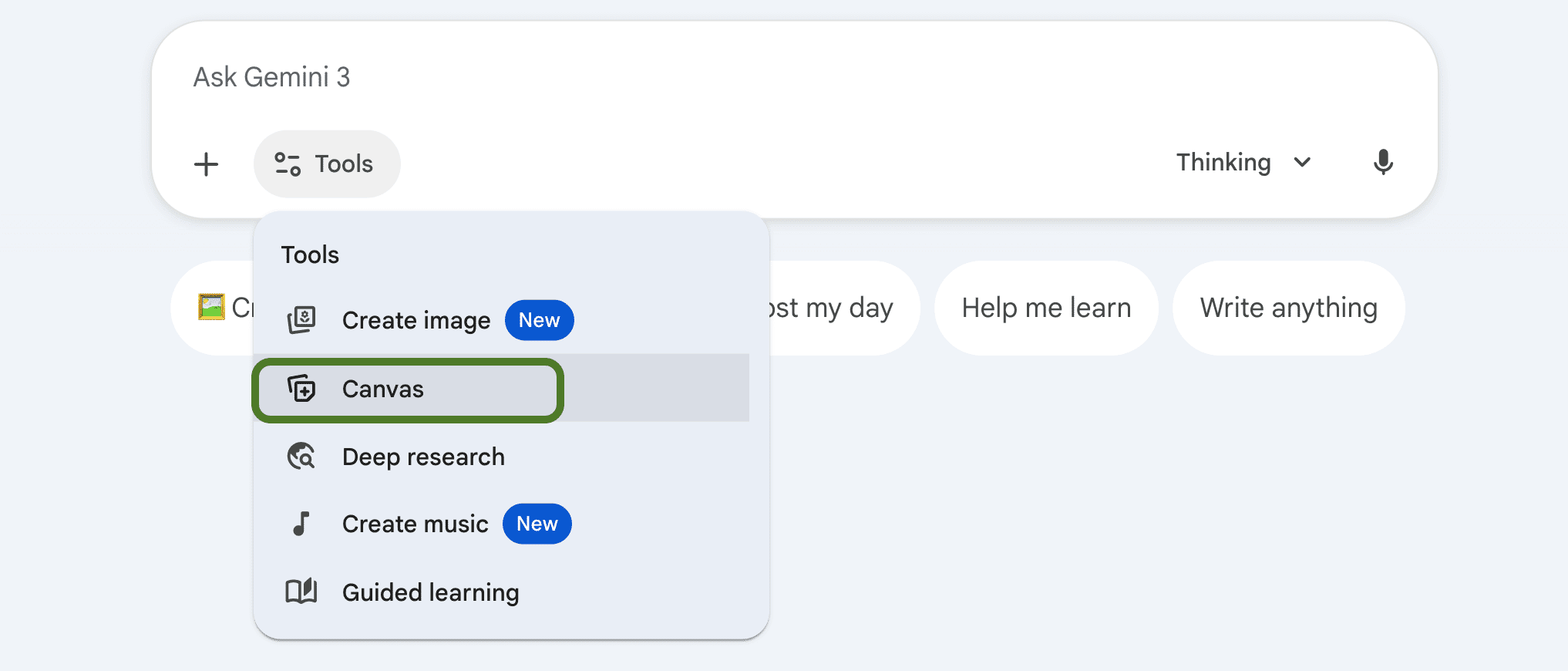 הפעלת Canvas ב-Gemini